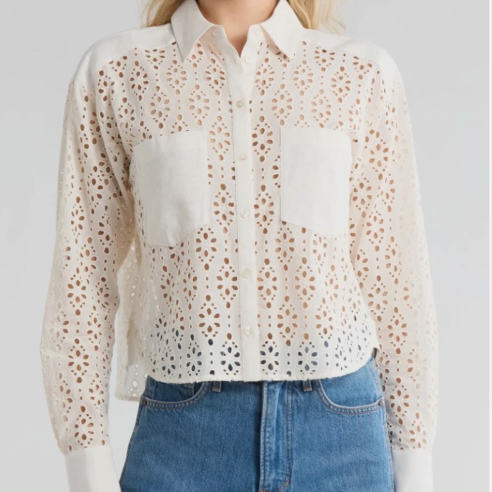 VERONICA BEARD Aderes Eyelet Shirt in White - Size 16 - NWT Brand new!